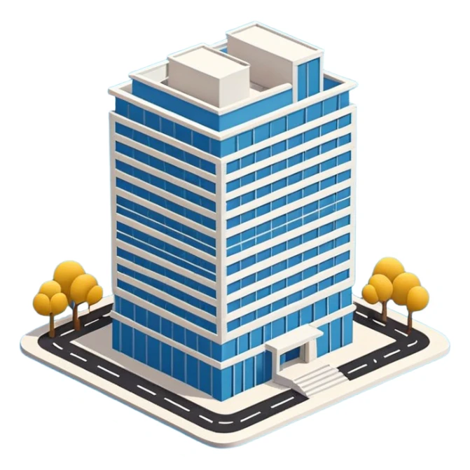 Emoji-style illustration of a BIM model (3D building model), flat vector look, bold outlines, minimal details, no background sticker