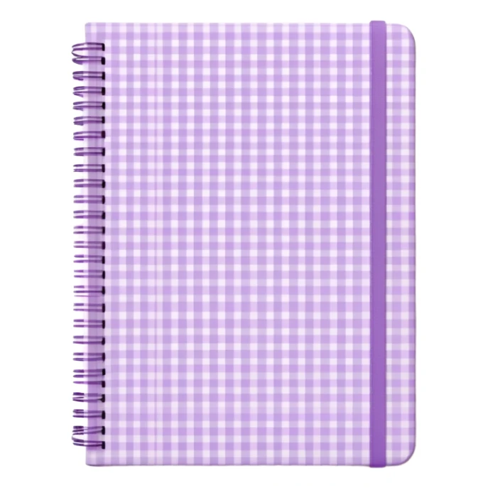 Cute  journal cover, pastel purple gingham pattern
Handwritten feminine typography, soft aesthetic, cozy girl vibe
Clean product mockup, minimal shadows, lifestyle stationery style sticker