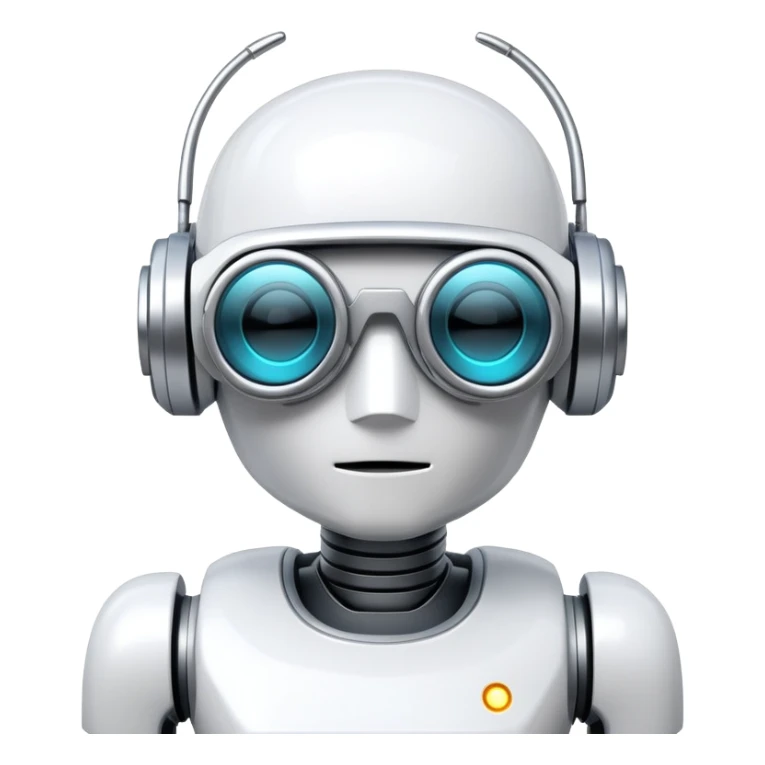 White robot with cyberpunk glasses, AI, futuristic sticker