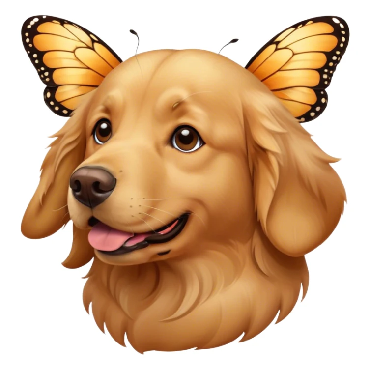 a golden retriever with a butterfly on nose sticker