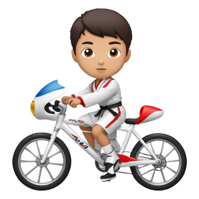 Taekwondo boy wearing a dobok riding a road bike sticker
