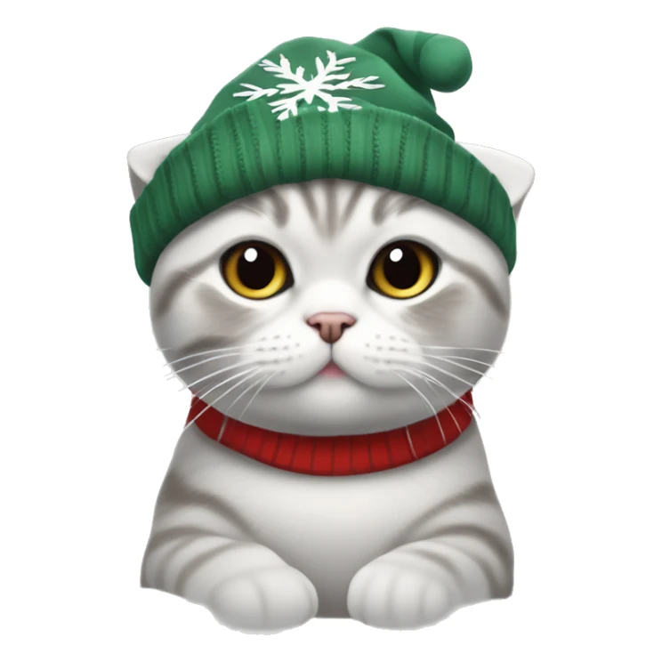 Gato Scottish fold blanco y Gris con gorro de navidad sticker