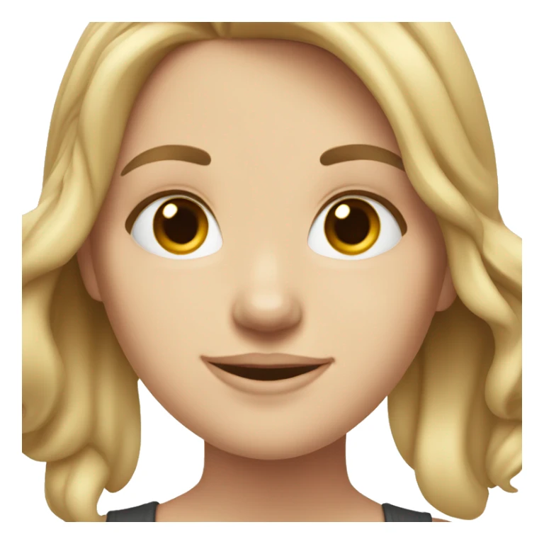 white girl with dark blonde hair smiling and blinking sticker