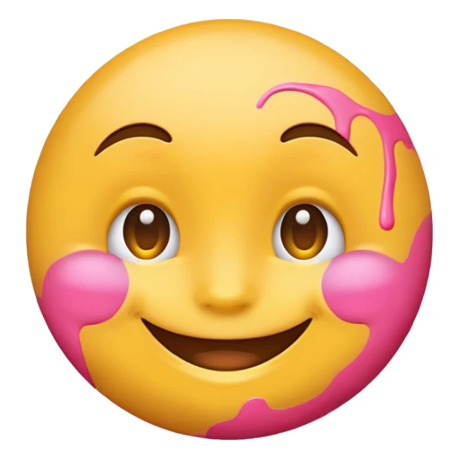 classic yellow round emoji with pink paint effect from just below the eyes to the chin sticker