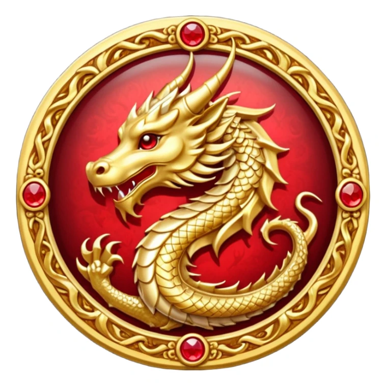 Golden dragon crest / brosch in a circle with red gems and no background sticker