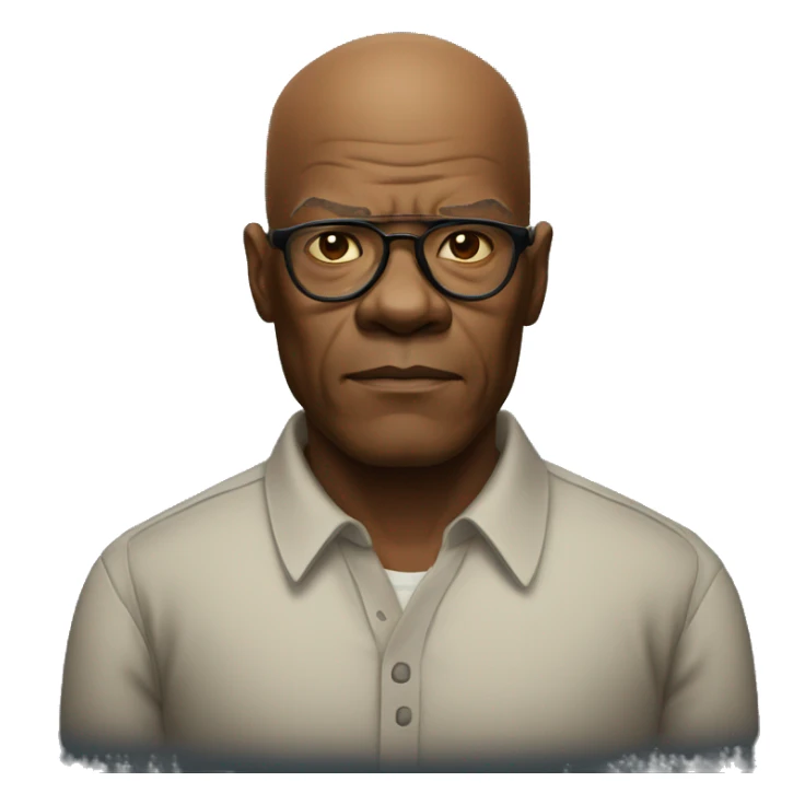 bald samuel l jackson serious wearing shirt sticker