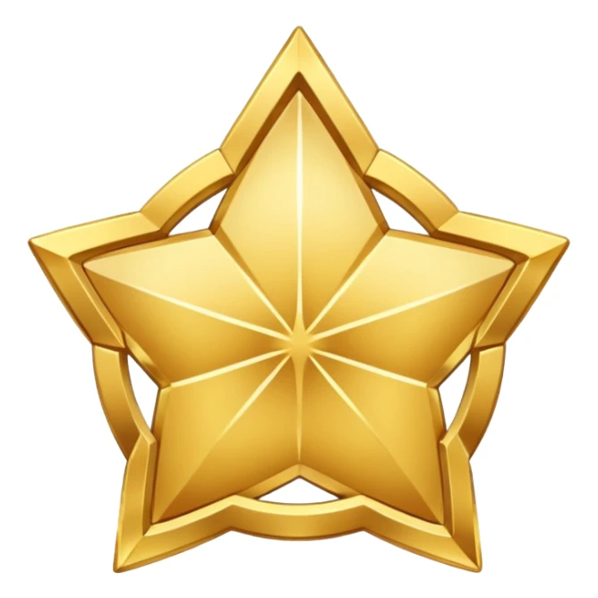 golden medal in star shape, central empty space, details in border, golden sticker