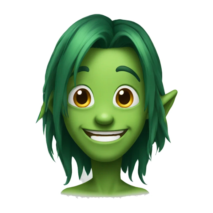 goblin dark long dark green hair big smile sticker