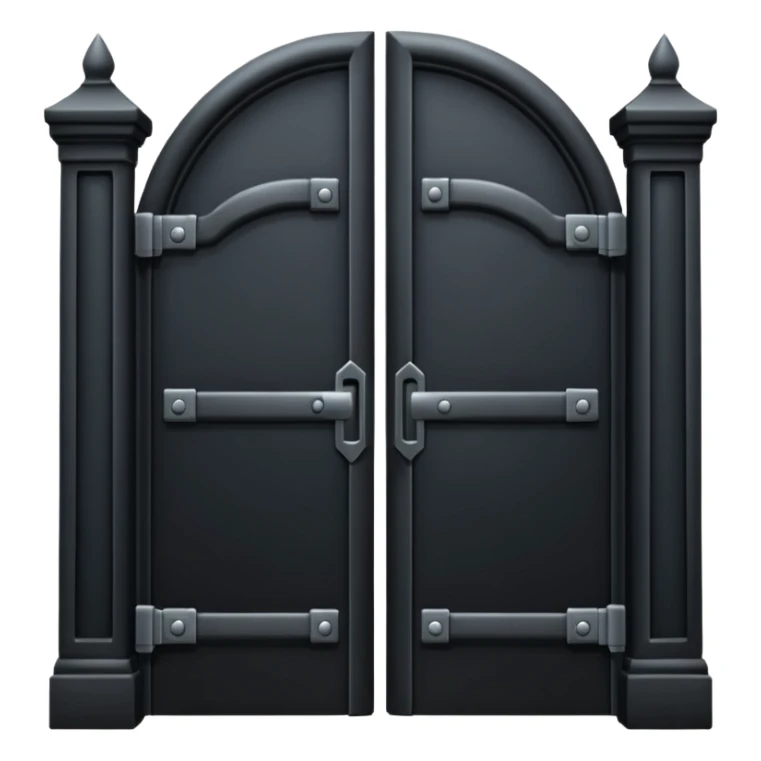 iOS emoji, minimal dark gate, sealed door, flat design sticker