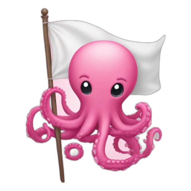 cute pink kraken with adorable face  holding a white flag sticker