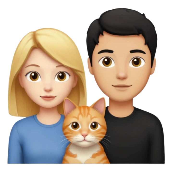 There is a blonde girl, a ginger cat, and a black-haired guy. sticker