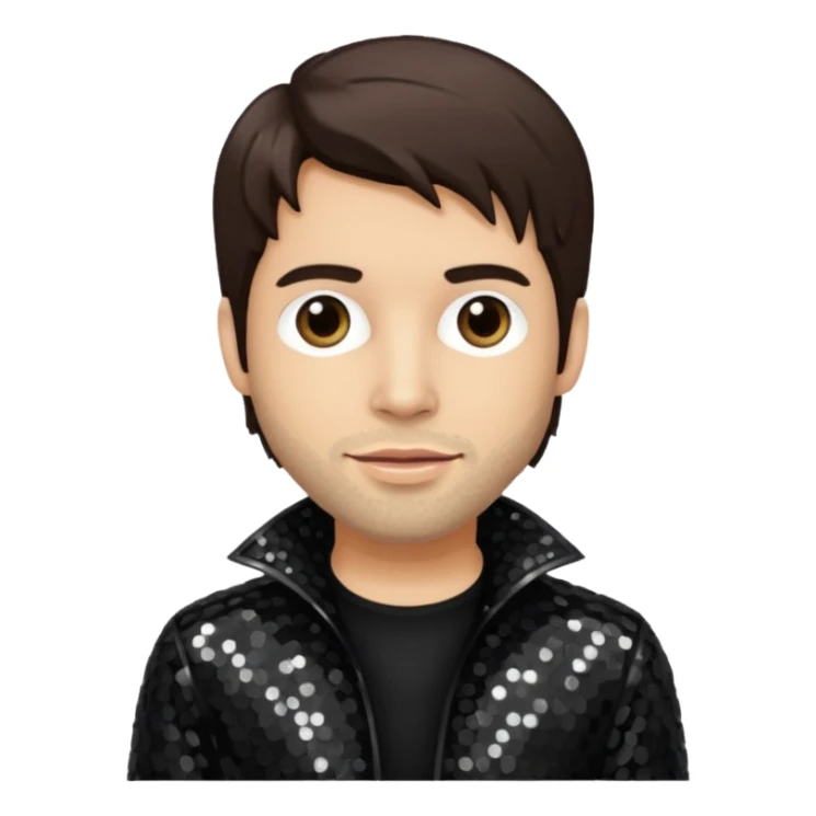 Rob Bourdon from Linkin Park with dark brown hair, light skin, black sequin outfit sticker