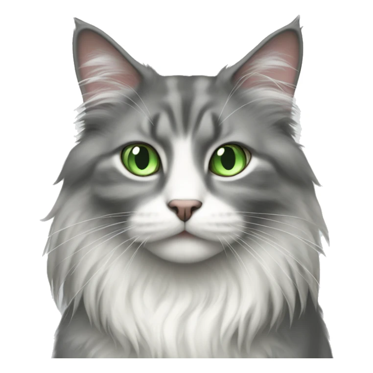 grey and white longhaired cat with green eyes sticker