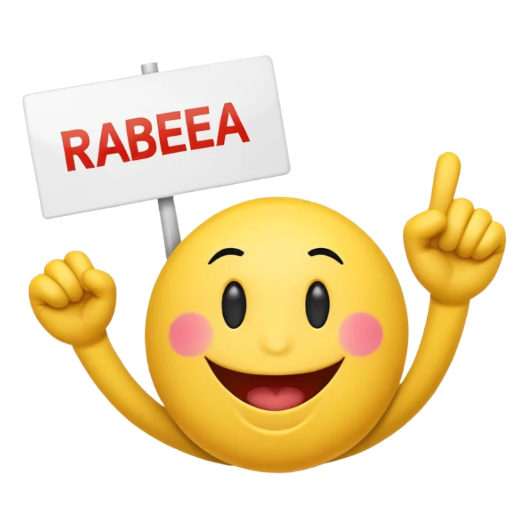 a cheering smiley with a sign saying "RABEA! GO!" sticker