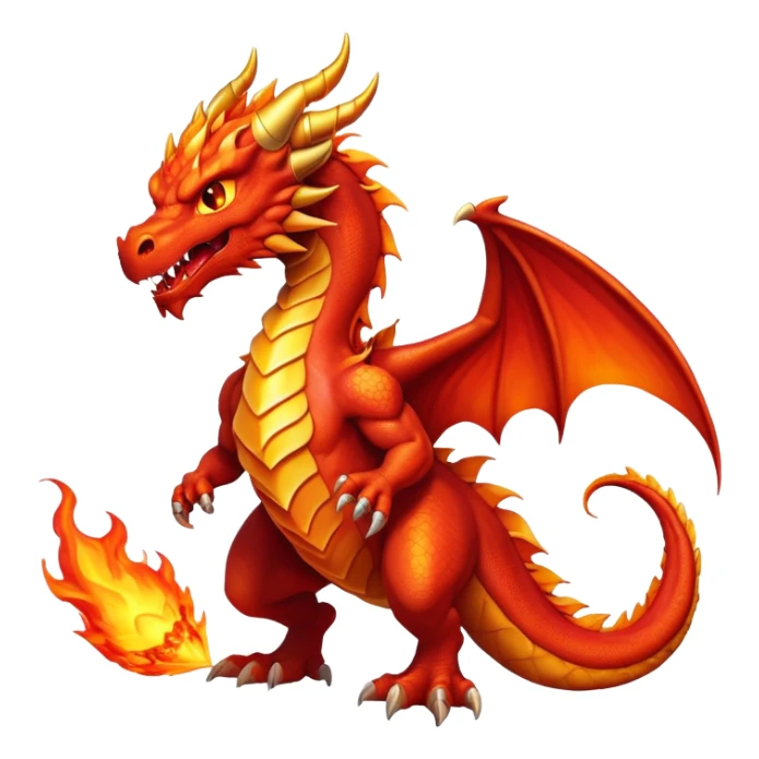 cinematic-noble-fierce-fire-dragon-full body-emoji,-poised-and-imposing,-with-a-muscular,-scaled-body-ablaze-in-fiery-hues-of-crimson,-molten-orange,-and-molten-gold,-and-intense,-burning-eyes-that-mirror-the-heart-of-a-volcano;-rendered in detail sticker