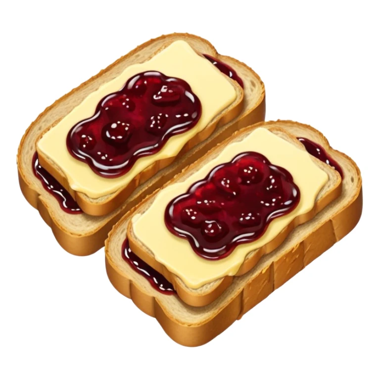 make a 2 slice of bread with butter and jam on top of it with not face sticker