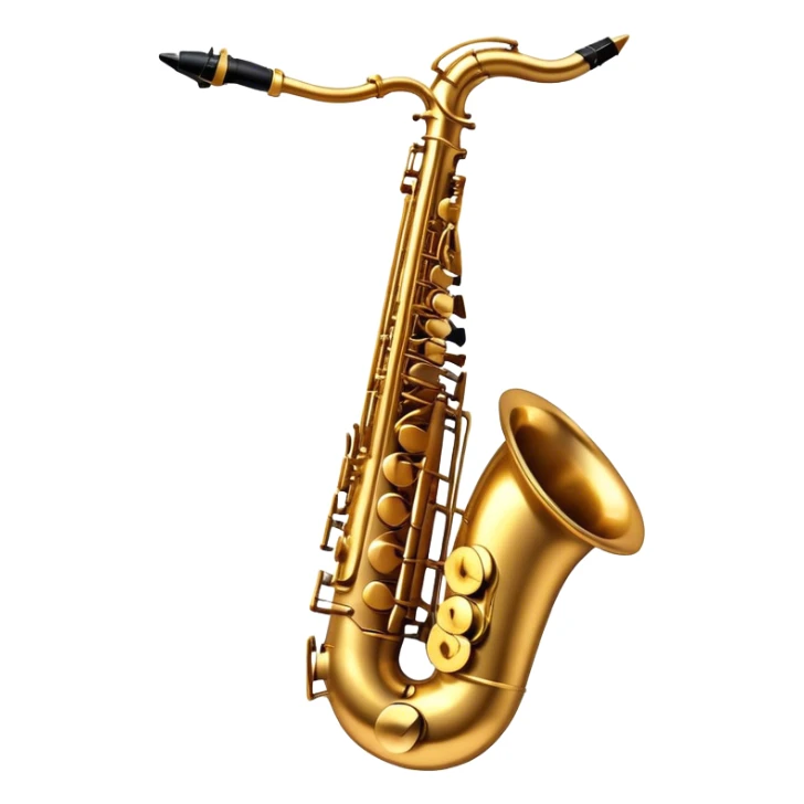 Cinematic Realistic Saxophone, smooth, curving golden brass body, intricate keywork reflecting soft warm light, rich patina adding character, glowing with a jazzy and atmospheric presence. sticker