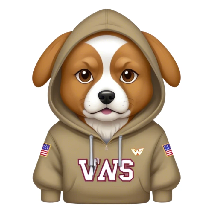 Dog wearing Washington Commander hoodie sticker