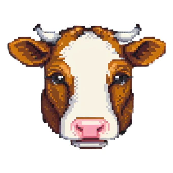 ultra-minimal blocky Minecraft cow head emoji with only 2 large colorful square pixels, extremely simple, chunky, playful, childlike sticker