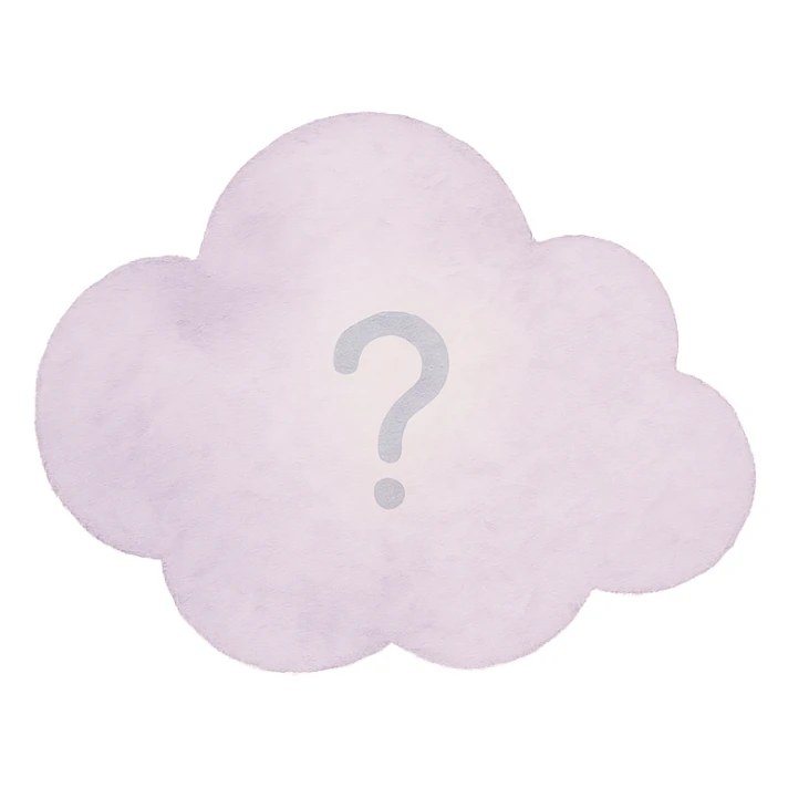 small ethereal dreamcore emoji of a soft pastel lavender cloud with subtle luminous internal glow, tiny shimmering question mark inside, soft contemplative slightly enigmatic feel, watercolor texture sticker
