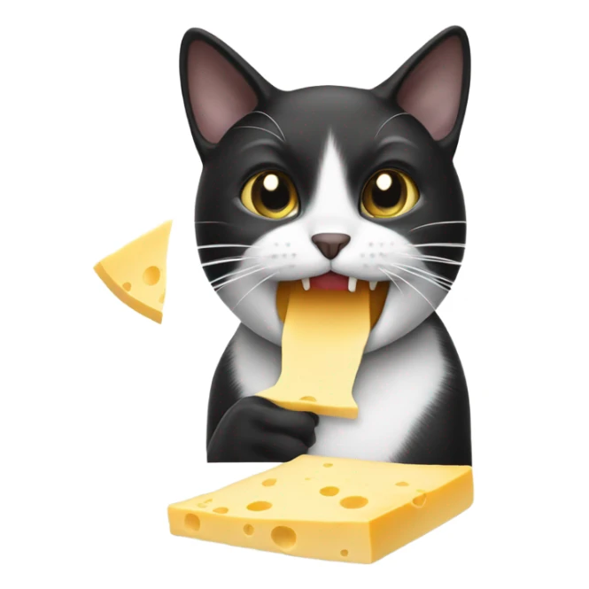 Black and white cat eating cheese sticker