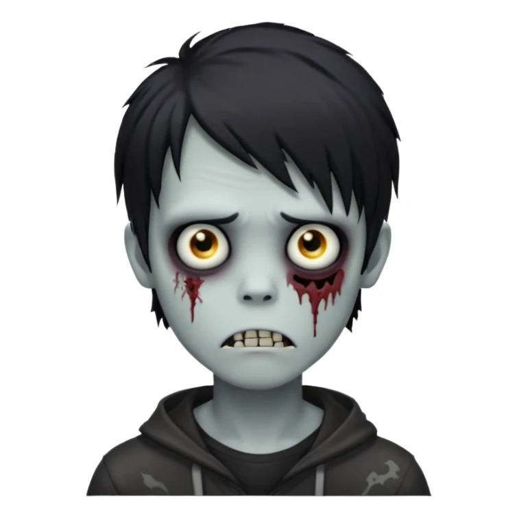 spooky zombie boy, black medium-long hair, emo and shaggy, creepy expression sticker
