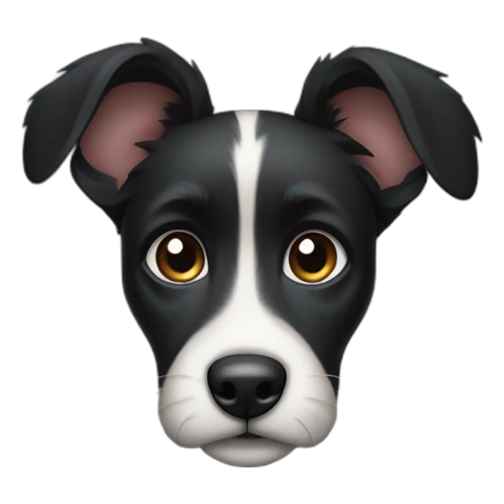 black dog with big up ears and long fur and white belly sticker