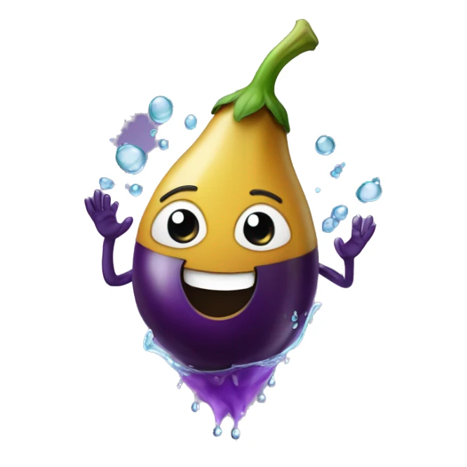 eggplant in a hand with water squirting out of the tip sticker