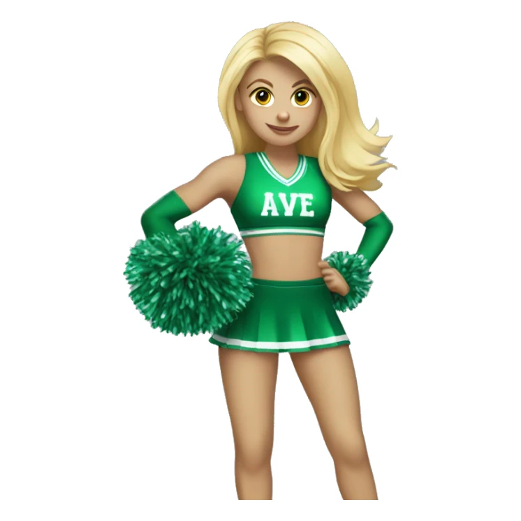 blonde cheerleader wearing green uniform holding green pompoms sticker