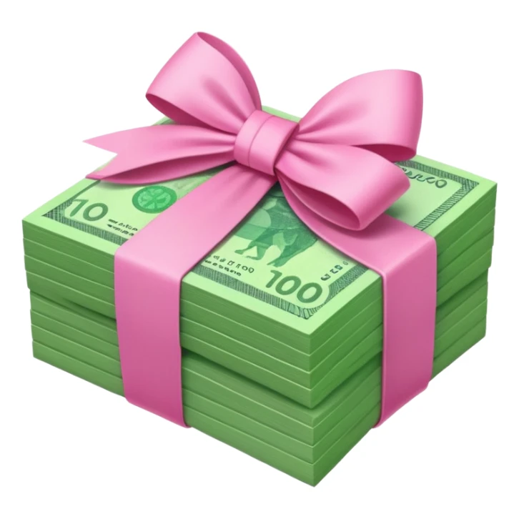 Bright Green Australian $100 notes stacked together and wrapped in a girly pink bow sticker