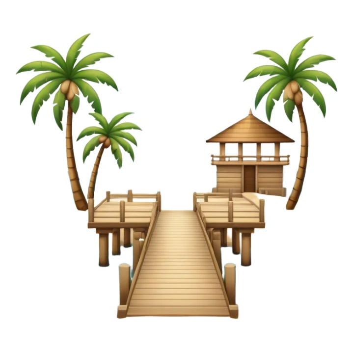 Ocean and beach scene with a pier with sand and palm trees sticker