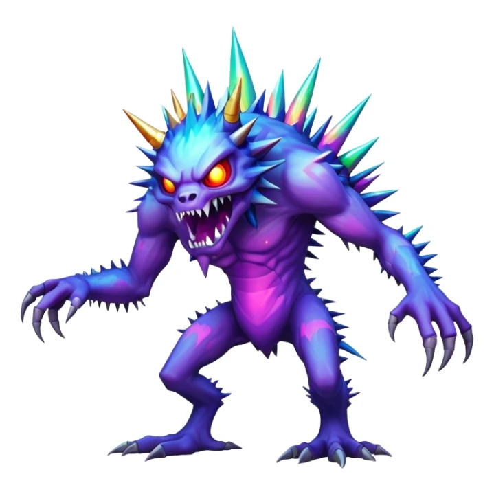 A monstrous digital error with pixelated spikes, distorted limbs, and a flickering holographic aura, Glitch Beast sticker