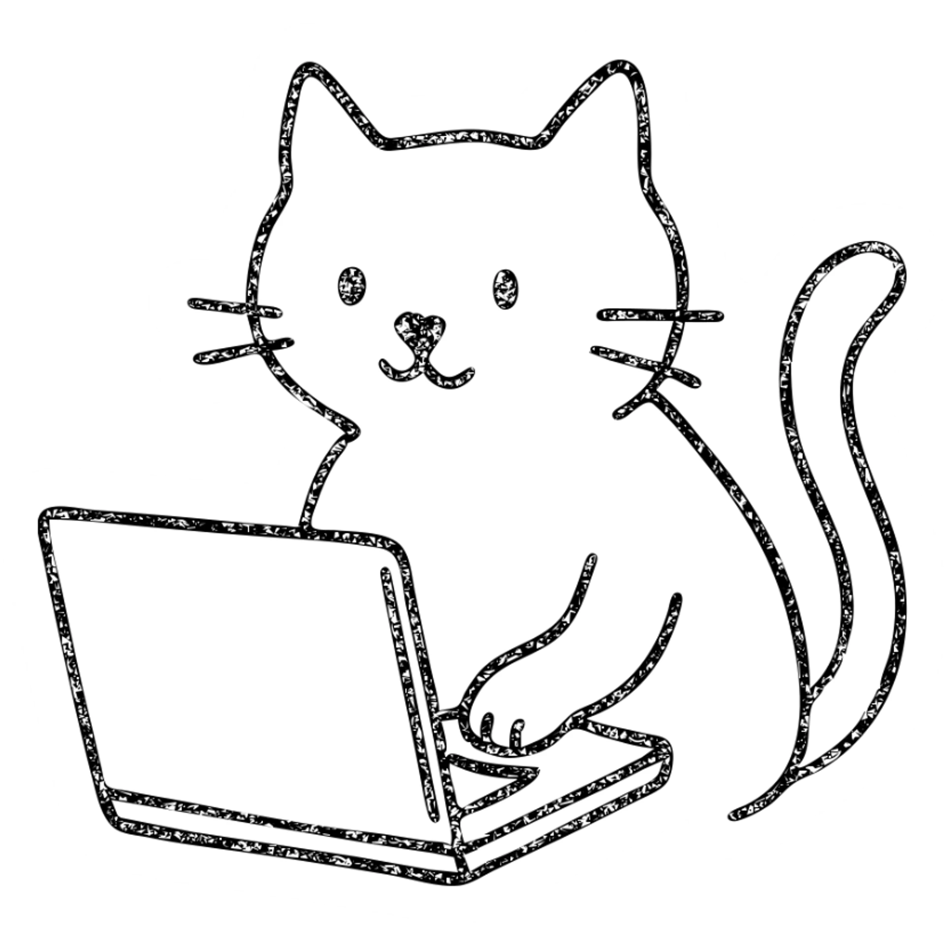 hand-drawn outlined icon of a cat using a laptop sticker