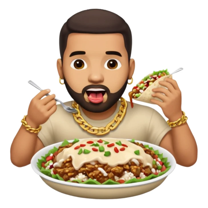 Drake wearing a chain eating a chipotle burrito bowl sticker