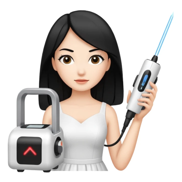 Hada con máquina de depilación láser con vestido blanco y pelo negro  sticker