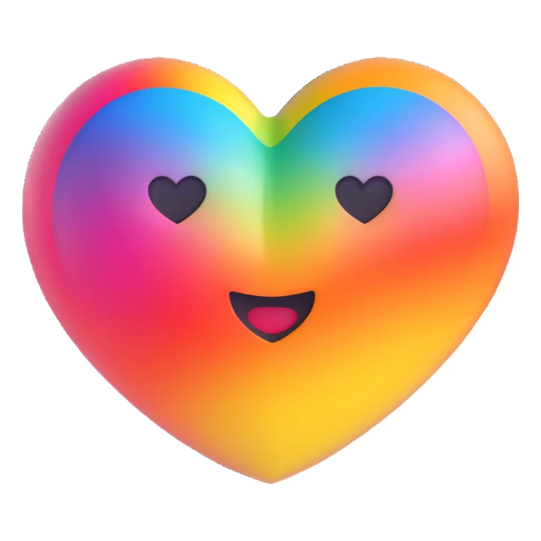 3D emoji style rainbow gradient heart, glossy and vibrant sticker
