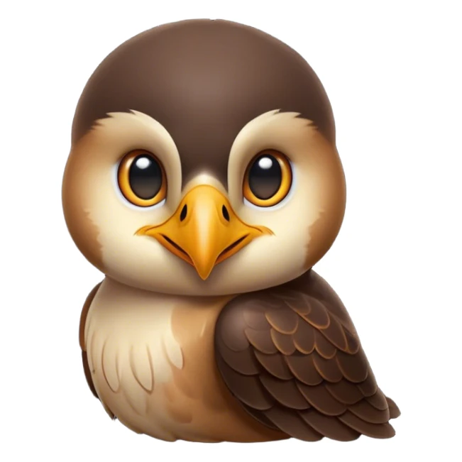 Cinematic Cute Hawk Portrait Emoji, Head tilted playfully and inquisitively, featuring a compact, streamlined form with a delicately curved beak and round, sparkling eyes full of curious charm, Simplified yet irresistibly adorable features, highly detailed, glowing with a warm, inviting glow, high shine, affectionate and lively, stylized with a touch of whimsical aerial grace, soft glowing outline, capturing the essence of a mischievous yet endearing hawk that seems as if it could swoop out of the screen into your heart! sticker