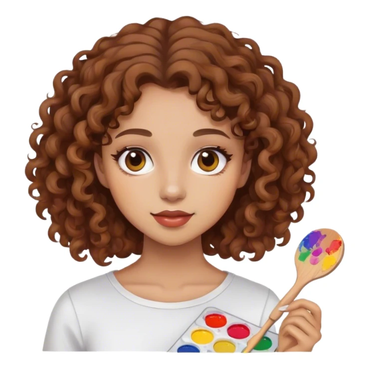 girl with brown curly hair holding paint palette  sticker