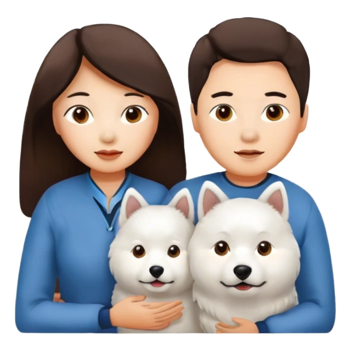 Brunettte asian couple with a Samoyed  sticker