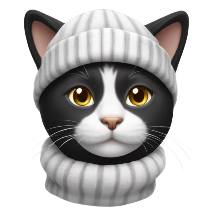 Black and white cat wearing winter hat  sticker