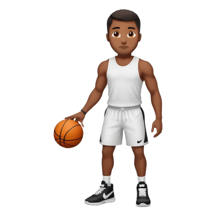 Handsome Black guy with brown skin tone, with muscular build, wearing black basketball shorts, a white tank top, and Nike sneakers sticker