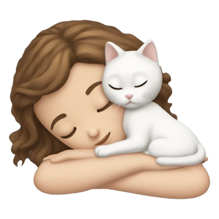 White girl brown hair sleeping with white kitty black spot  sticker