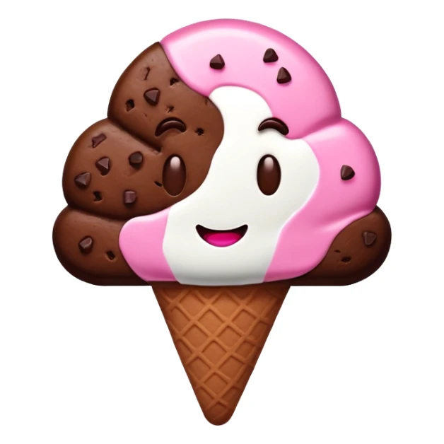 make chocolate cookie emoji with pink, white, and brown ice cream, like cookies boom sticker