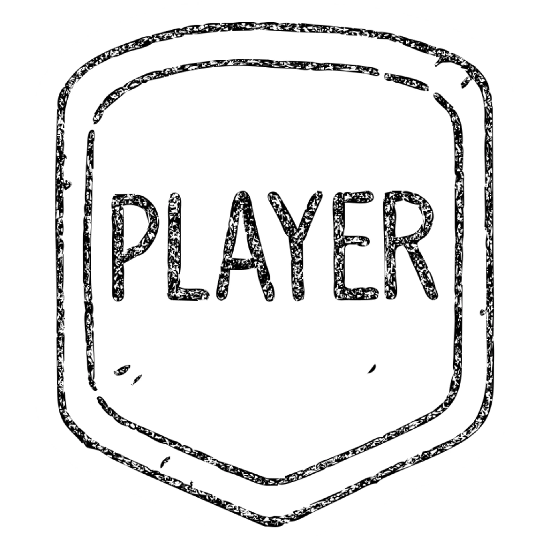 minimalist hand-drawn outlined icon of a player for DnD TTRPGs, worn distressed sticker