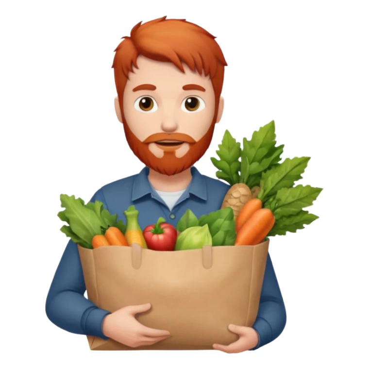 red bearded male holding a grocery bag sticker
