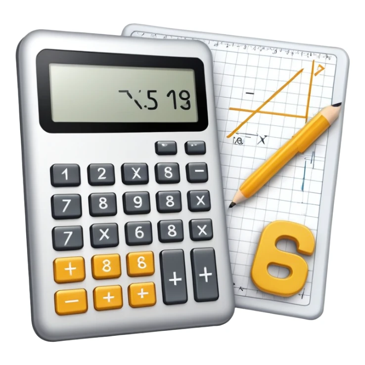 An icon featuring mathematical formulas, a calculator, geometric shapes, and the golden ratio with calculations, symbolizing mathematics. The design includes a ruler, and a graph, representing the study of numbers, equations, and spatial relationships. Transparent background sticker