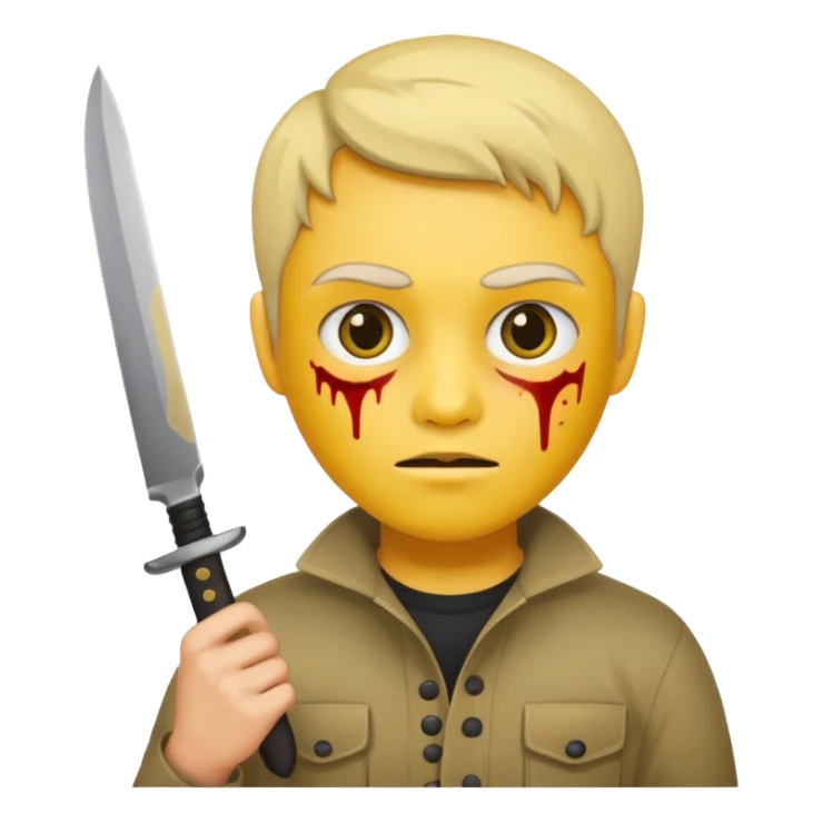 killer holding a knife, simple, round face, minimal details, yellow skin sticker