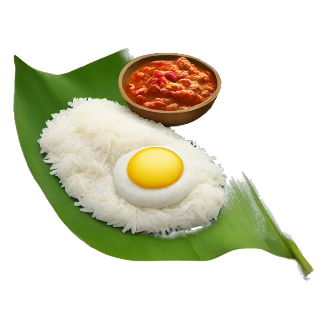 Nasi lemak on banana leaf with sambal chilli sticker