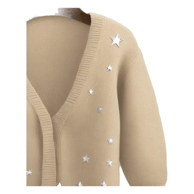 beige knit cardigan with 3 silver stars on the sleeves sticker
