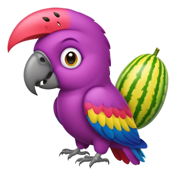 emoji de papagayo morado, sandia y amarillo sticker